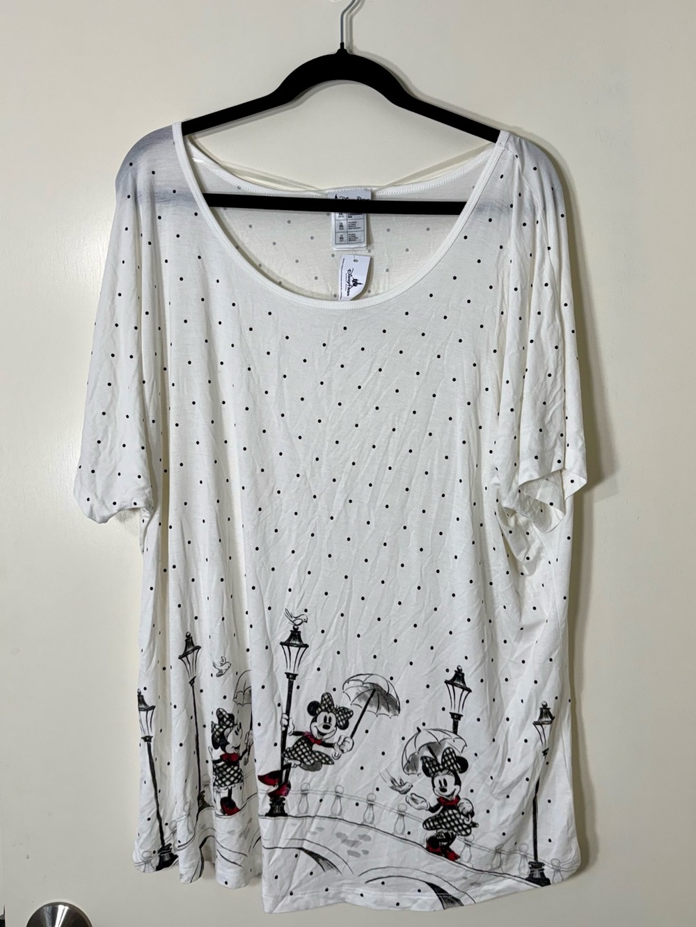 Disney White Polka Dot Scoop Neck Top with Minnie Mouse Print Size XXL - Picture 1 of 7